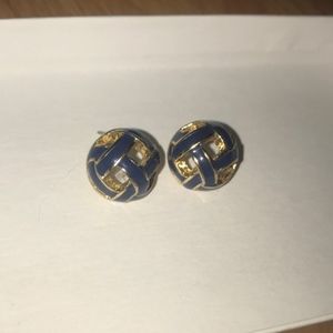 Anne Klein blue and gold stud earrings NWOT